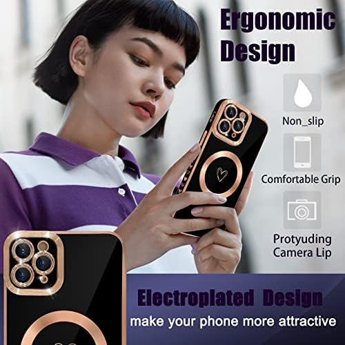 YKCZL Kompatibilis az iPhone 11 Pro Max Esetében MagSafe, Luxus Galvanizáló Aranyos Szív Teljes Kamera